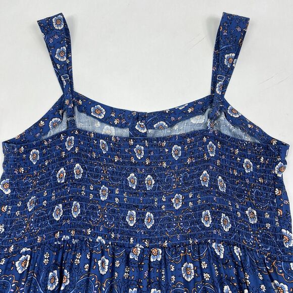 NEW Lucky Brand Blue Floral Fit & Flare Drawstring Waist Midi Sundress XL - Picture 4 of 9